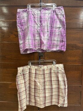 CJ Banks 24W set of 2 pair skorts mini skirts Purple tan liner shorts pockets